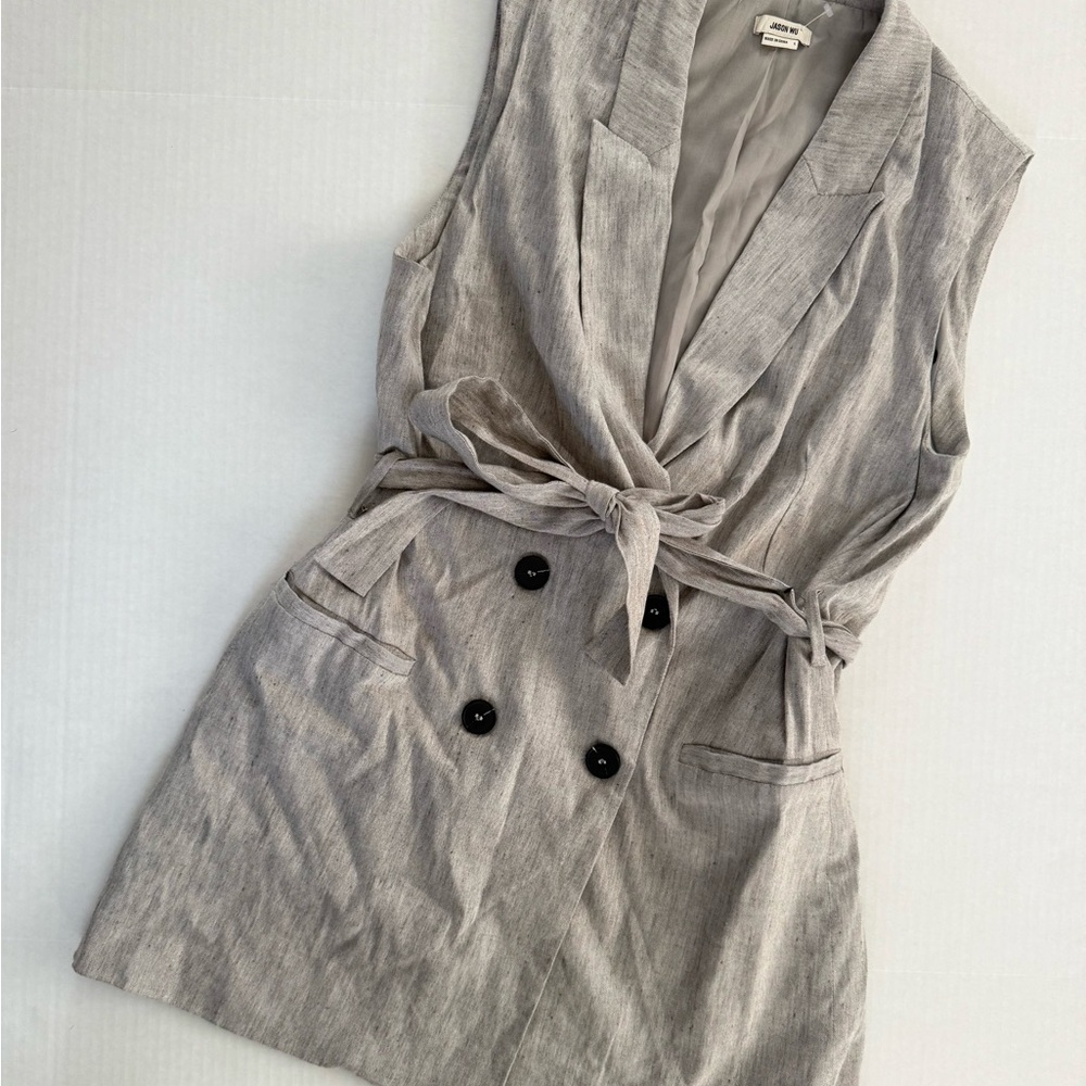 Jason Wu L Gray Sleeveless Belted Feather Vest Minidress